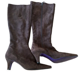 Boden Dark Brown Kitten Heeled Knee Boots with Purple Sole
Size 8/8.5  eu 39